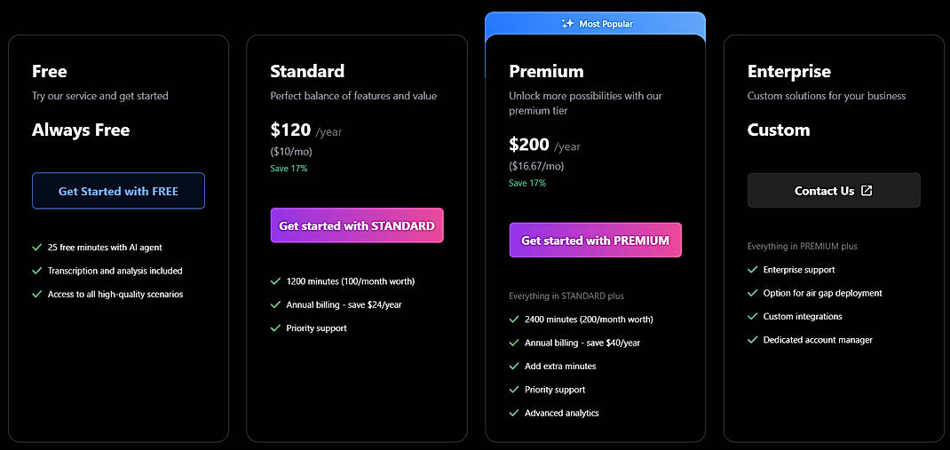 Pricing screenshot