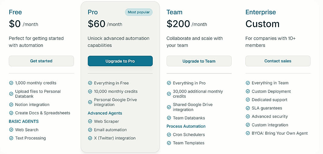 Pricing screenshot
