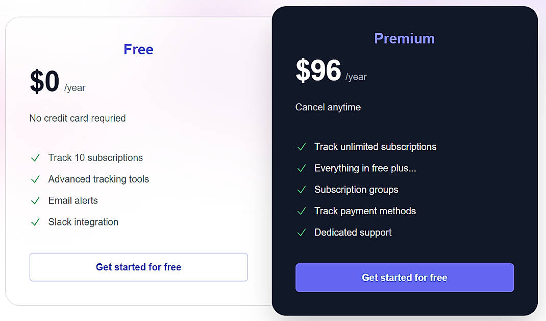 Pricing screenshot