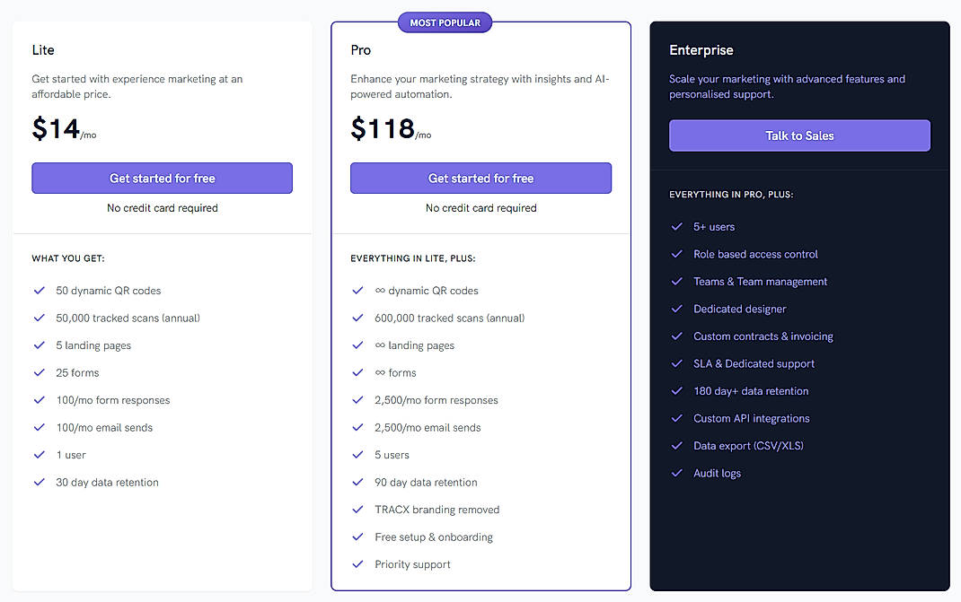 Pricing screenshot