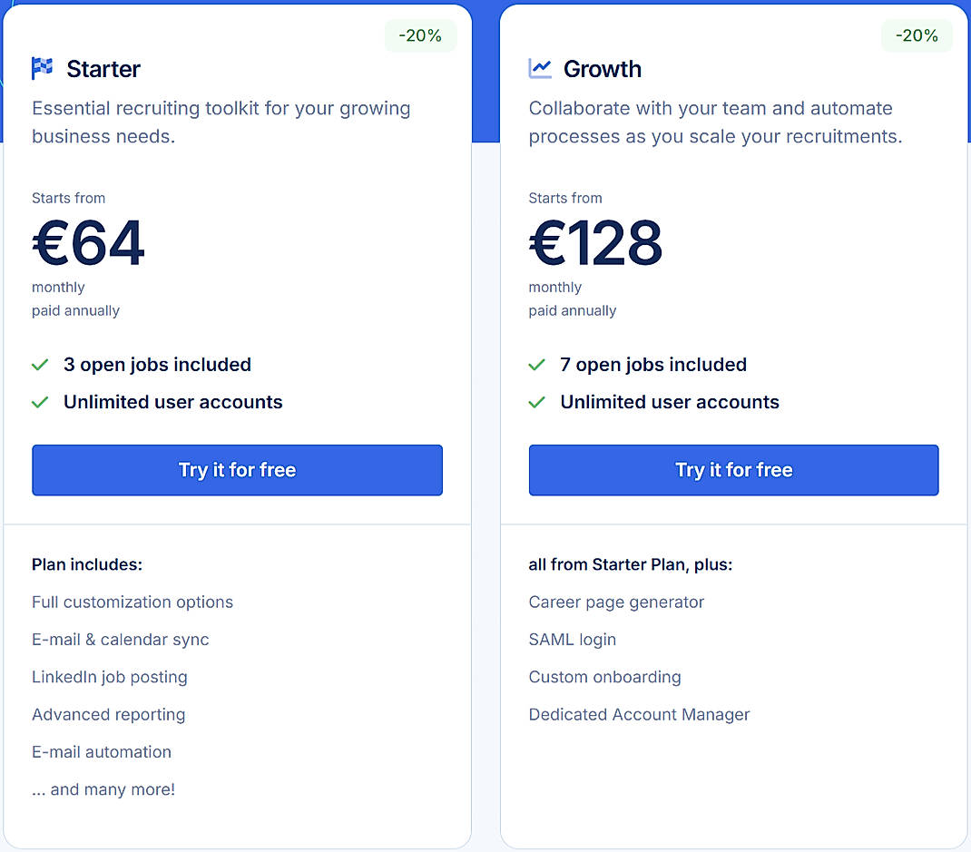 Pricing screenshot