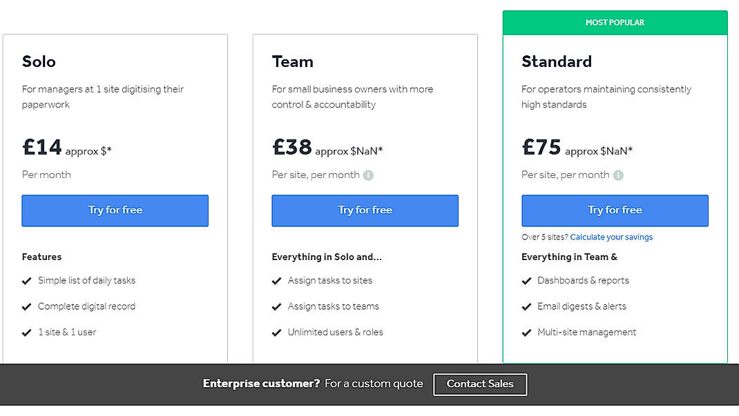 Pricing screenshot