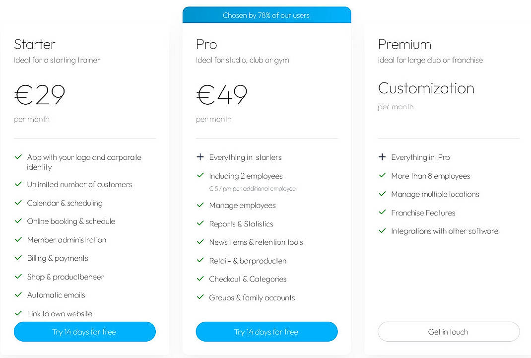 Pricing screenshot