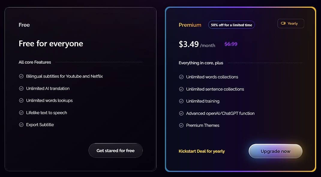 Pricing screenshot