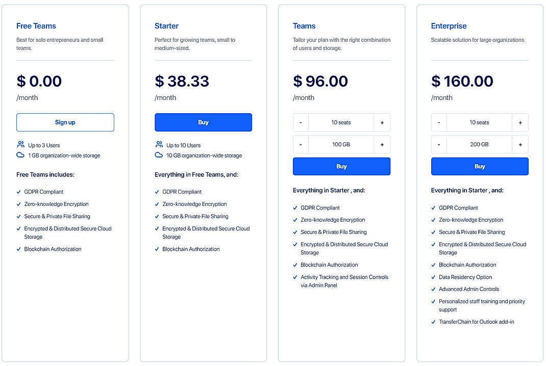 Pricing screenshot
