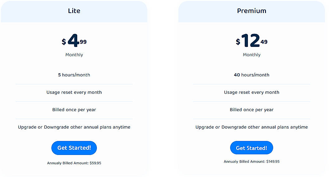 Pricing screenshot