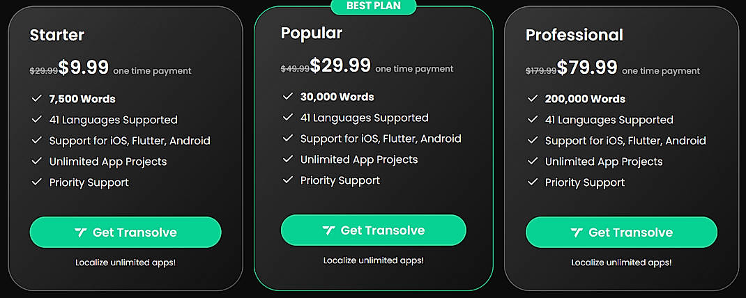 Pricing screenshot