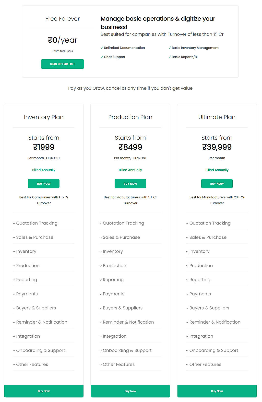 Pricing screenshot