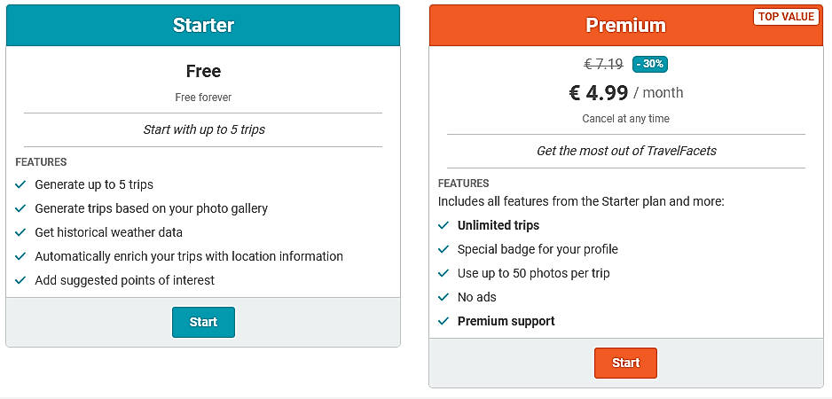 Pricing screenshot