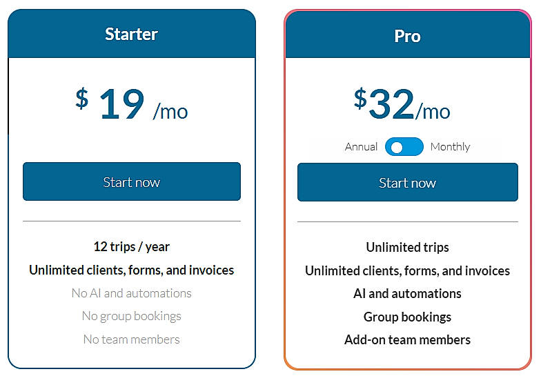 Pricing screenshot