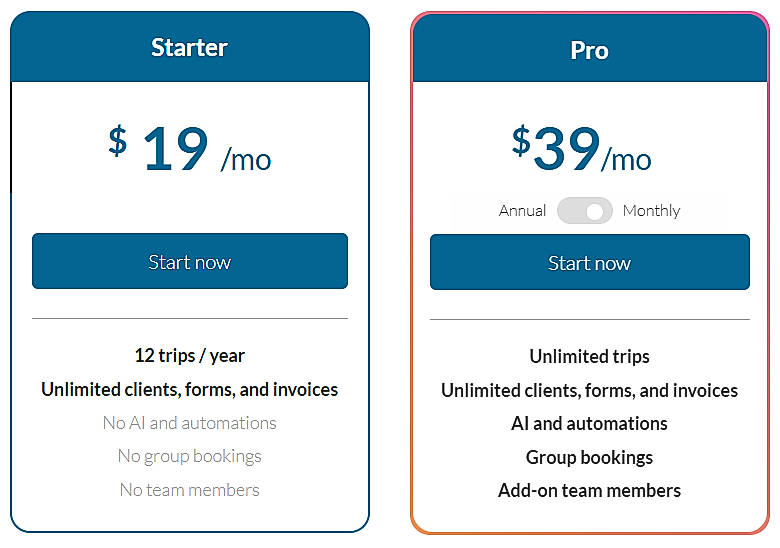 Pricing screenshot