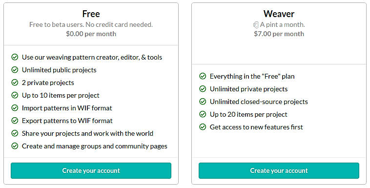 Pricing screenshot