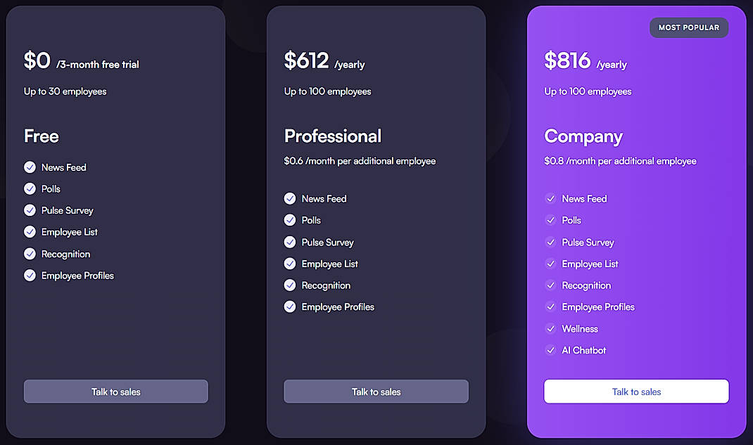 Pricing screenshot