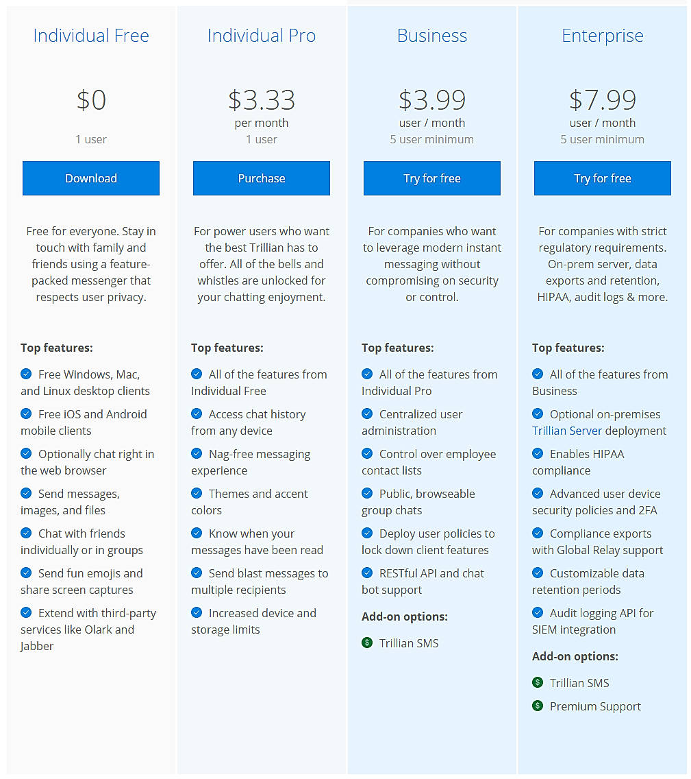 Pricing screenshot