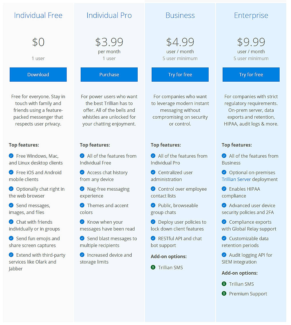 Pricing screenshot