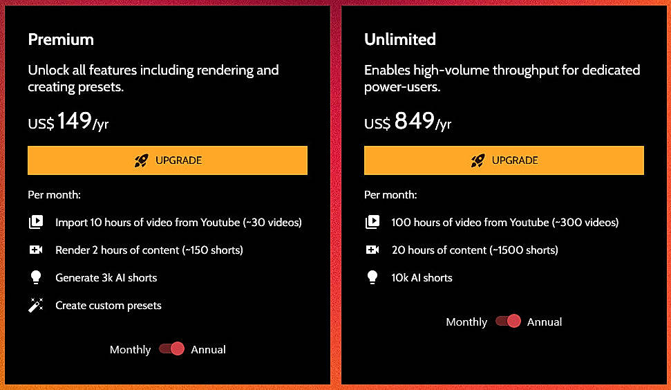 Pricing screenshot