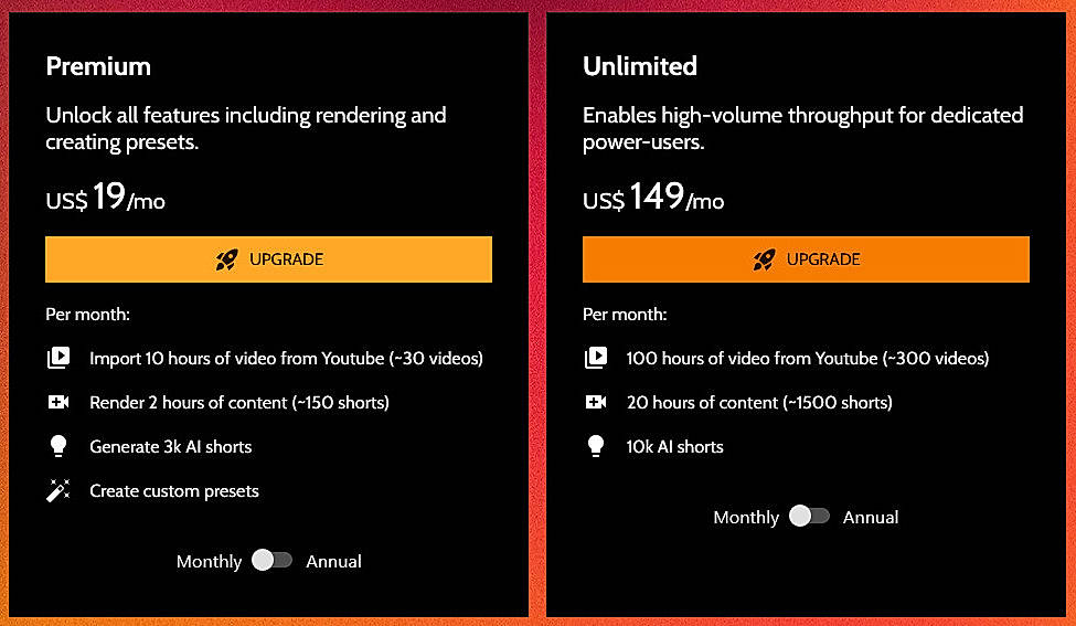 Pricing screenshot