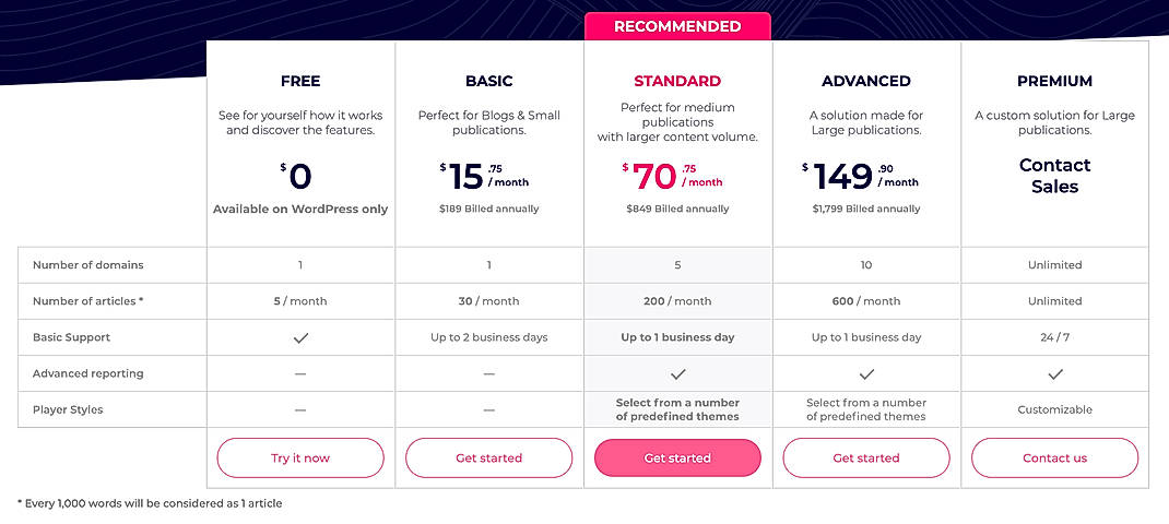 Pricing screenshot