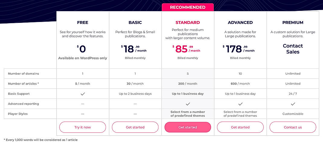 Pricing screenshot