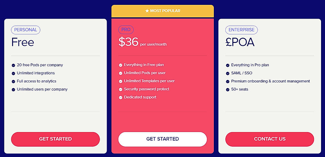 Pricing screenshot