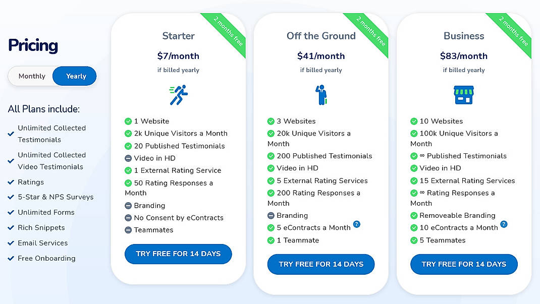 Pricing screenshot