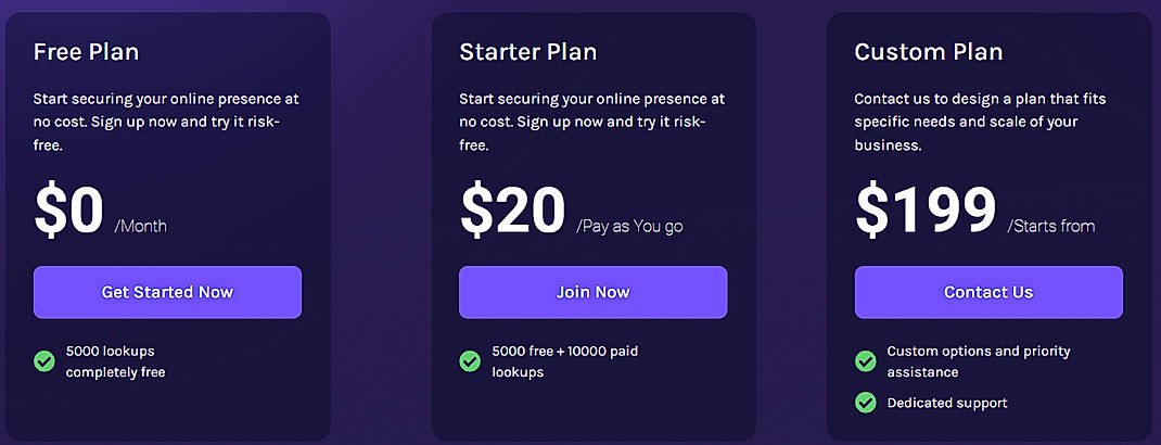 Pricing screenshot