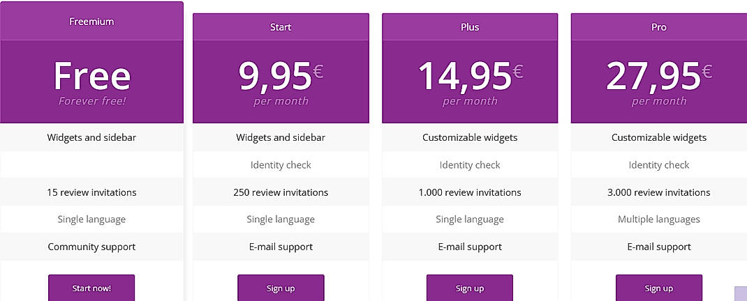 Pricing screenshot