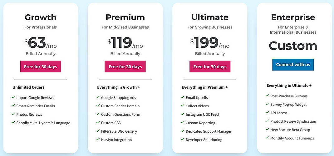 Pricing screenshot