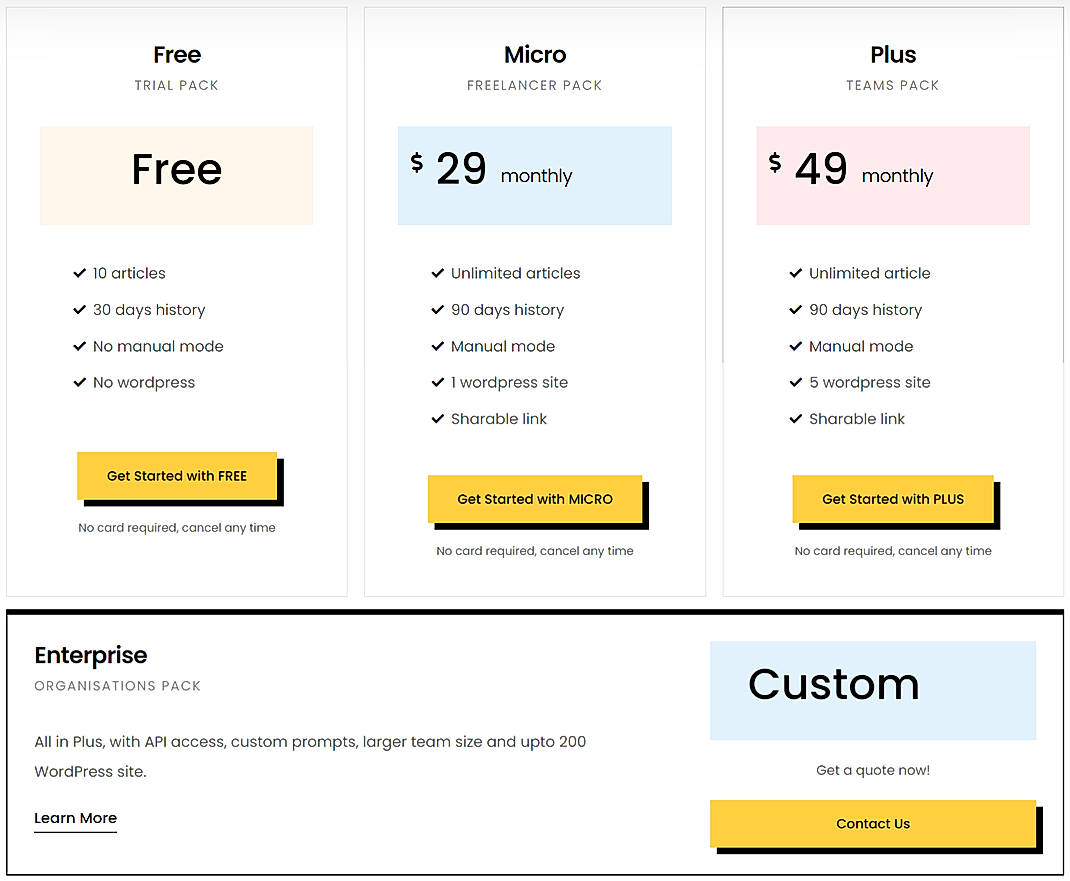 Pricing screenshot