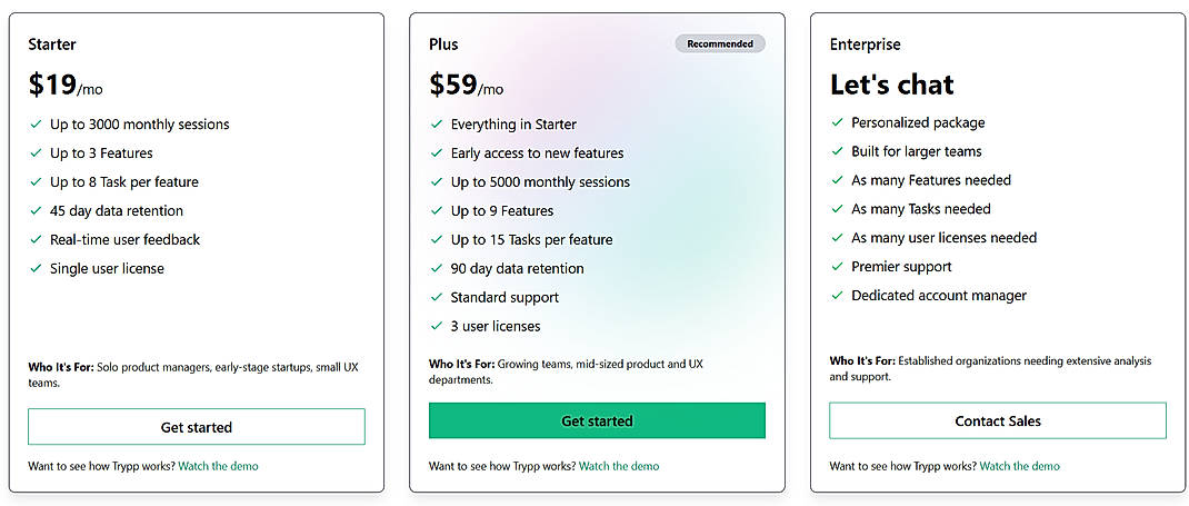 Pricing screenshot