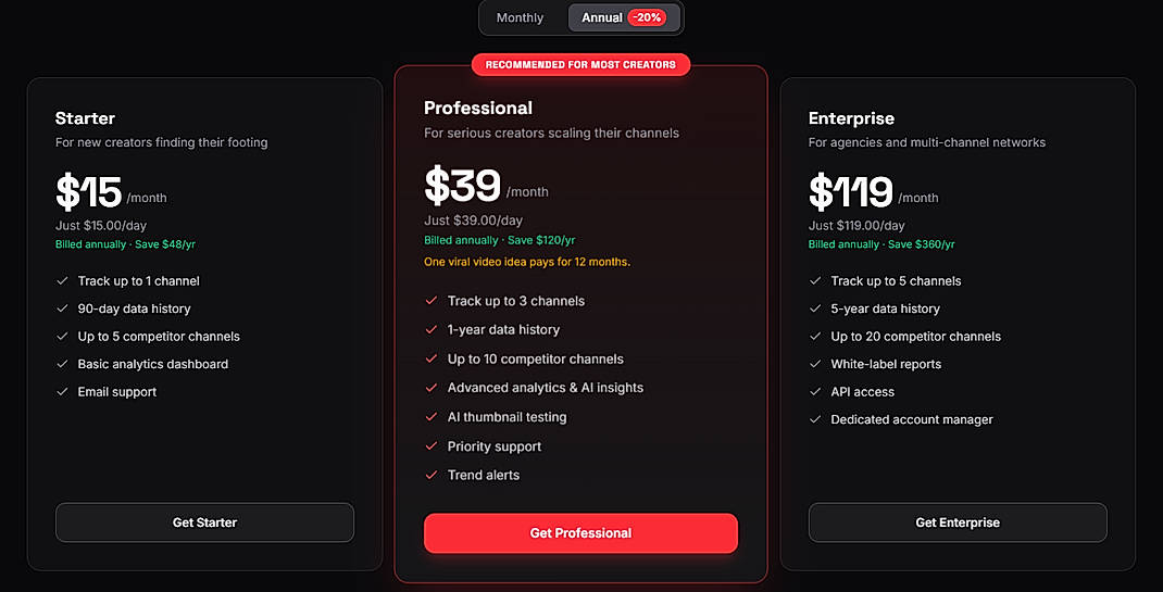 Pricing screenshot
