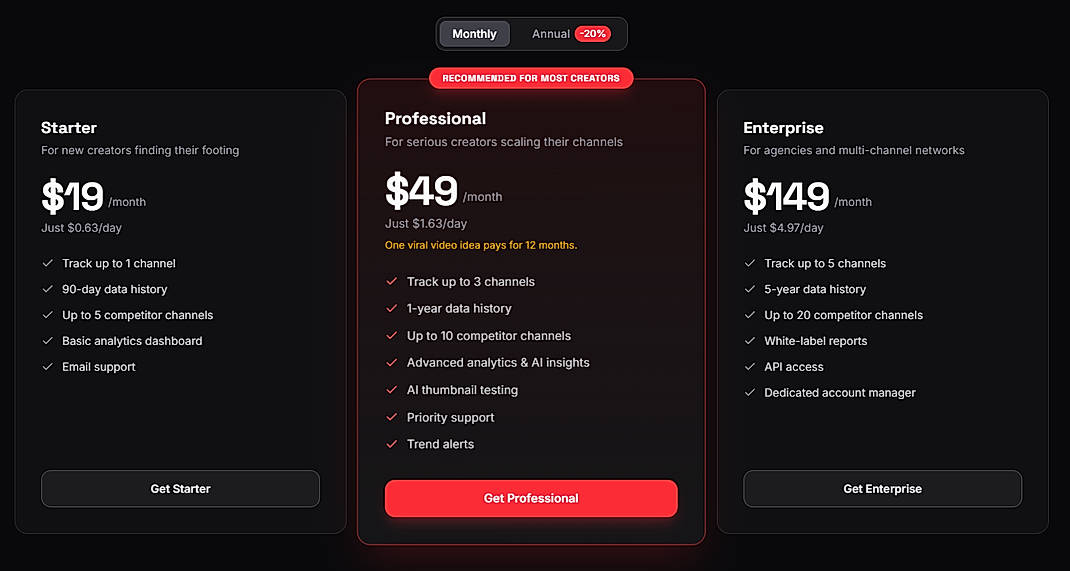 Pricing screenshot