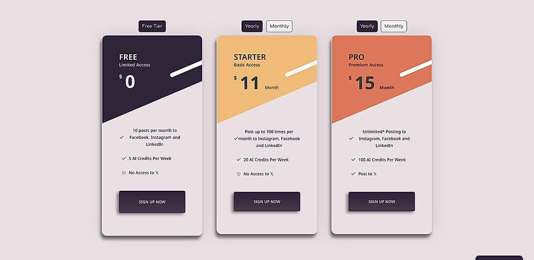 Pricing screenshot