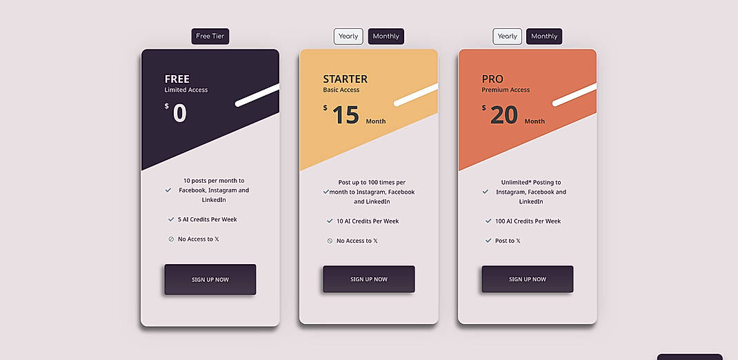 Pricing screenshot