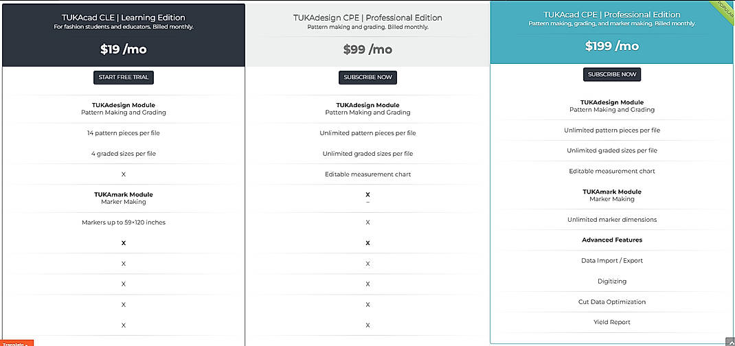 Pricing screenshot