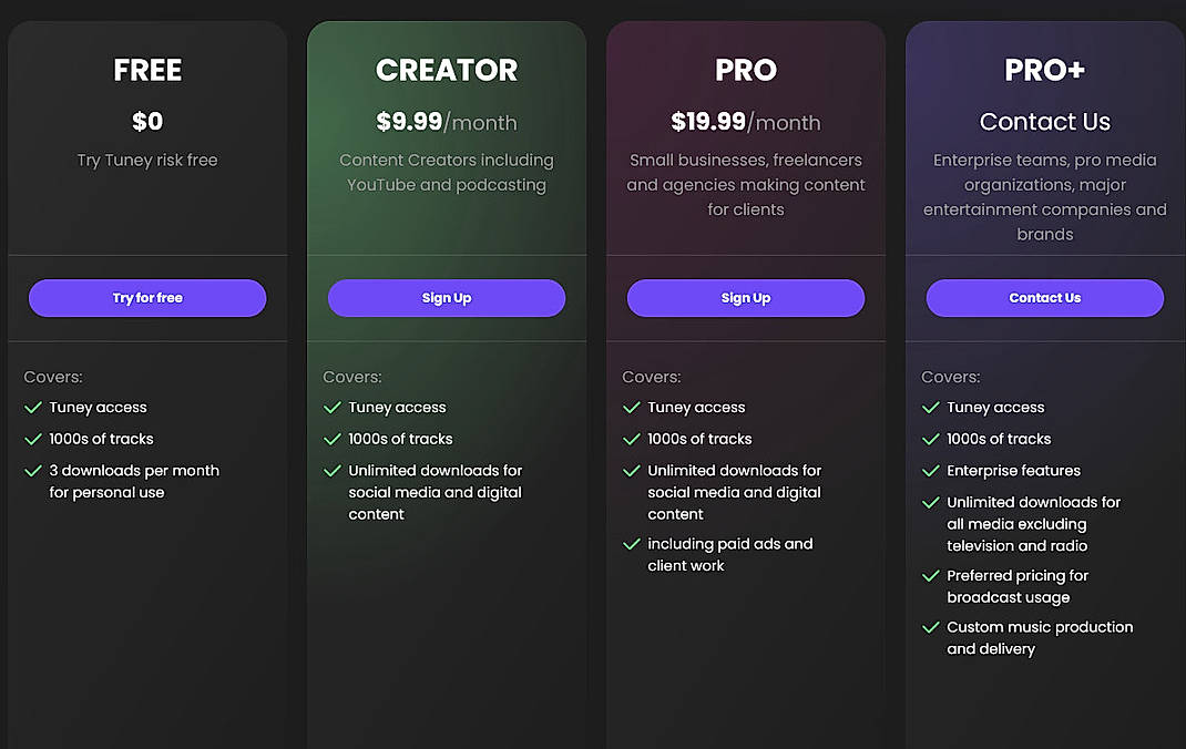 Pricing screenshot