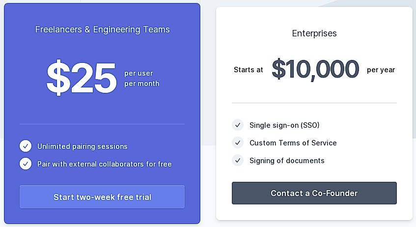 Pricing screenshot