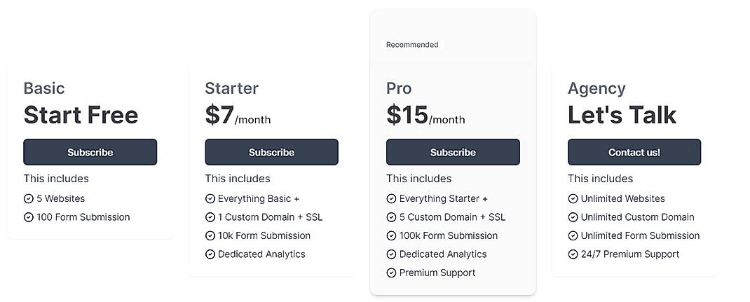 Pricing screenshot