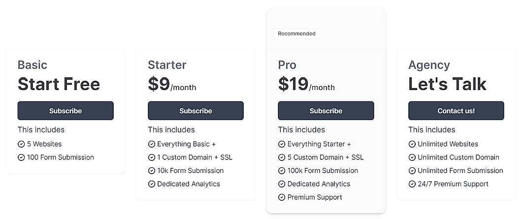 Pricing screenshot