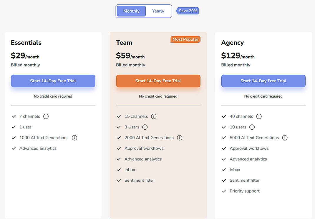 Pricing screenshot