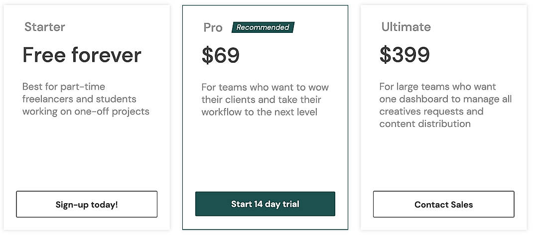 Pricing screenshot