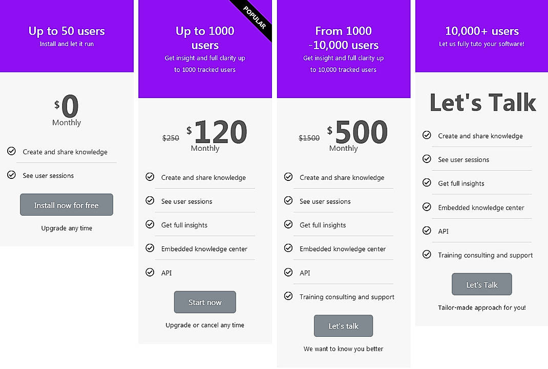 Pricing screenshot