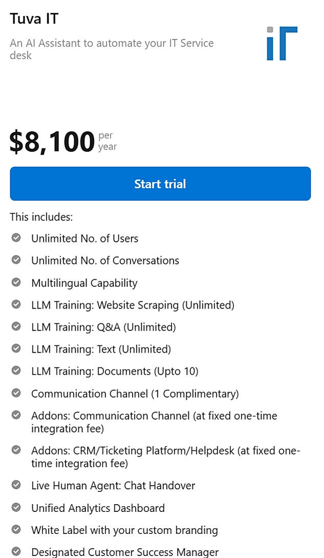 Pricing screenshot