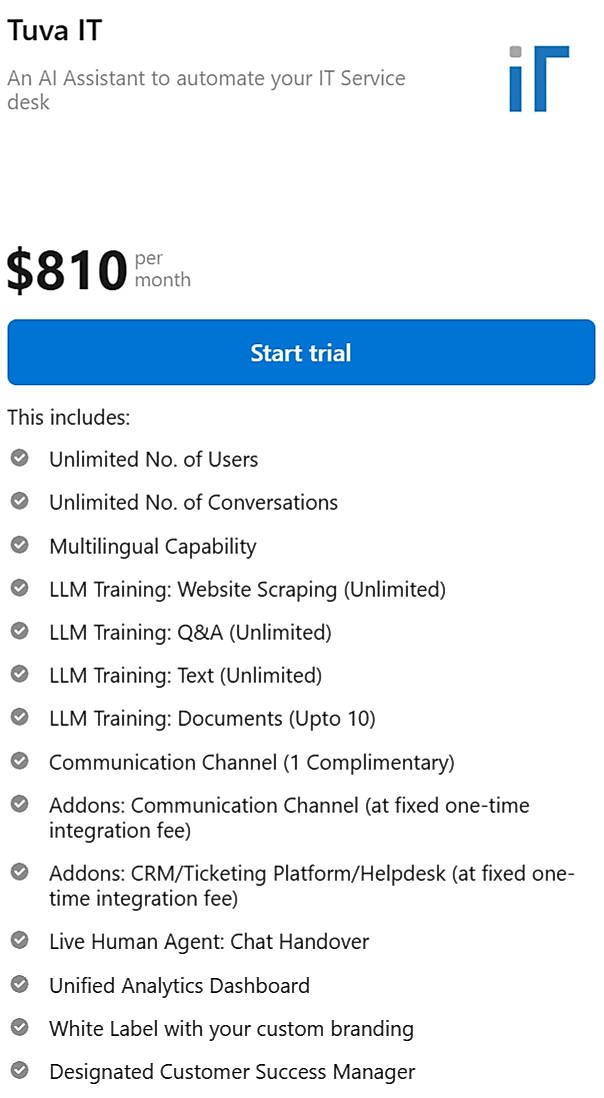 Pricing screenshot