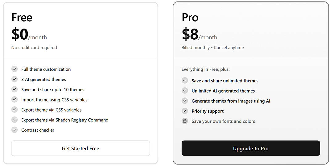 Pricing screenshot