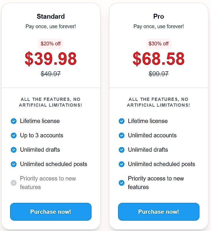 Pricing screenshot