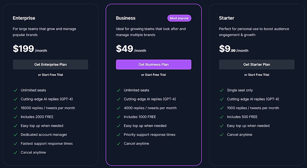 Pricing screenshot