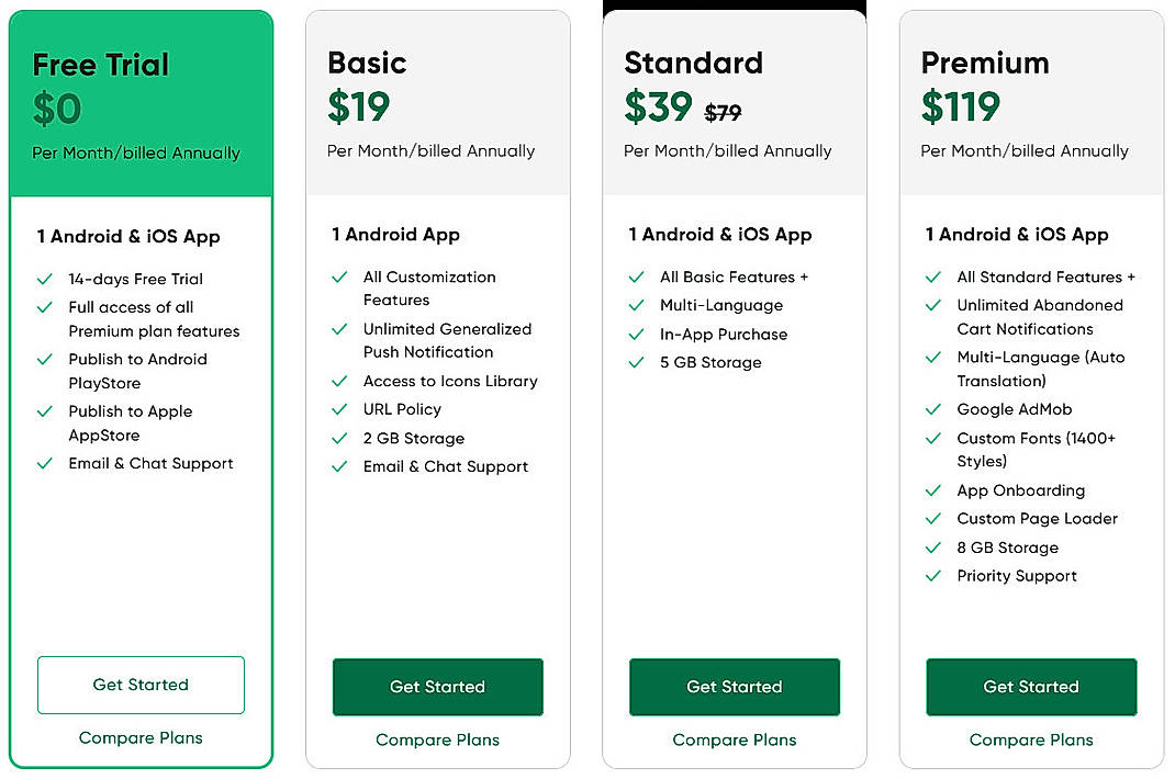 Pricing screenshot