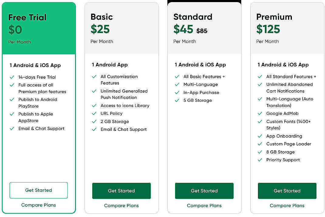 Pricing screenshot