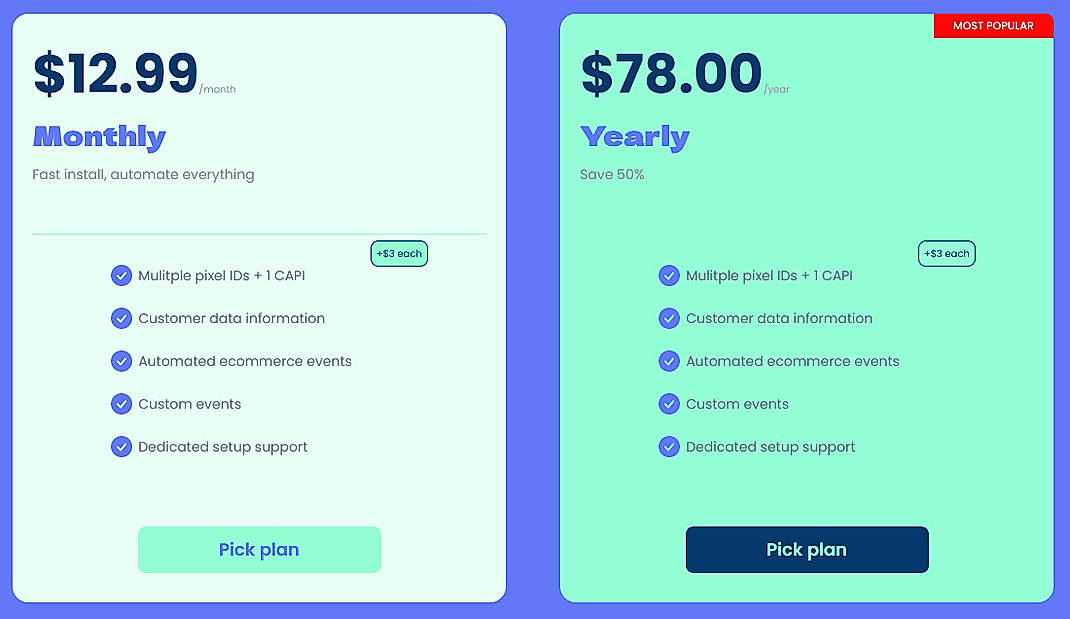 Pricing screenshot